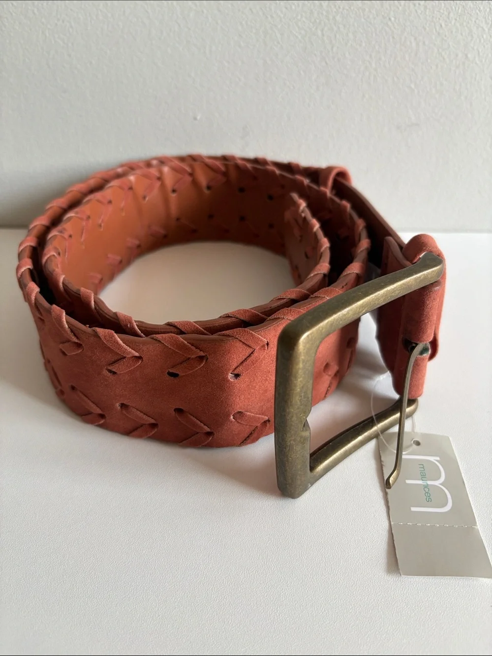 Maurices NWT 1X Rust Faux Suede Woven Boho Wide Belt